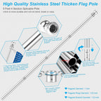 5 Ft Flag Pole For Outside House, 1" Stainless Steel Flag Pole Kit With 2-Position Flagpole Holder Bracket & 360° Spinning Metal Flag Ring Clips, Outdoor Porch Wall Mounted For 3X5 Flag (5 Ft, Silver)