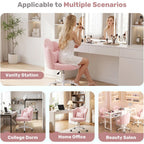 Petal Vanity Chair With Wheels, 3.15" Extra Thick Comfy Makeup Chair, Adjustable Modern Swivel Armless Desk Chair For Girls Women, Aesthetic Small Office Chair For Bedroom Dorm, Pink