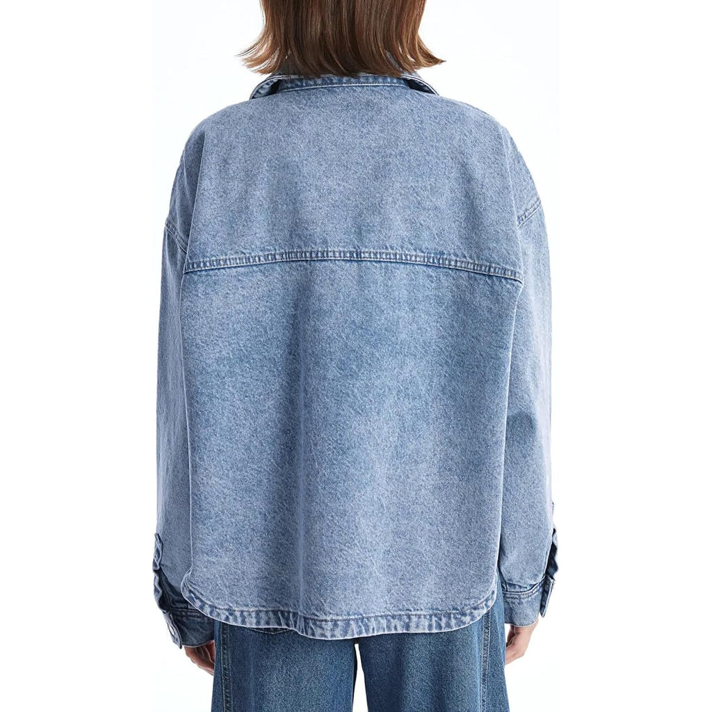 Jean Jackets For Women Trendy Button Up Denim Shirt Jacket Oversized Long Sleeve Coat Fashion Clothes With Pockets