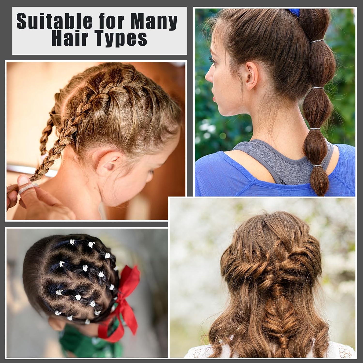 2200 Pcs Elastic Hair Bands with Hair Loop Styling Tool Set, Clear and Black Elastic Hair Ties with Rubber Band Cutter Organizer Box Hair Accessories for Toddler Baby Girl Women