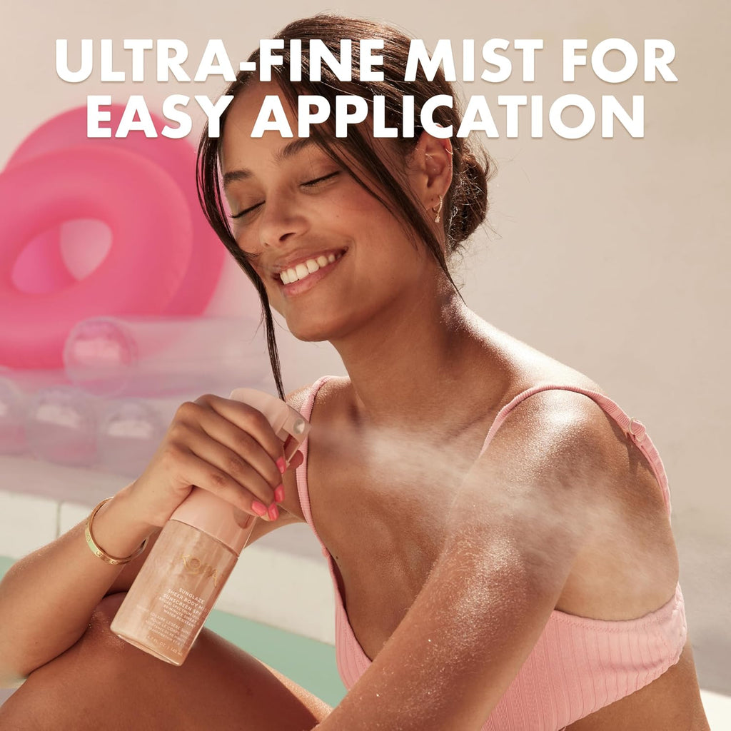 Kopari Rose Gold Sunglaze Sheer Body Mist Sunscreen Spf 42, Infused With Shimmering Body Oil, Hydrating Mist, Hydrates, Brightens, Makeup Friendly, Gives Skin A Glowy Finish, Lightweight,