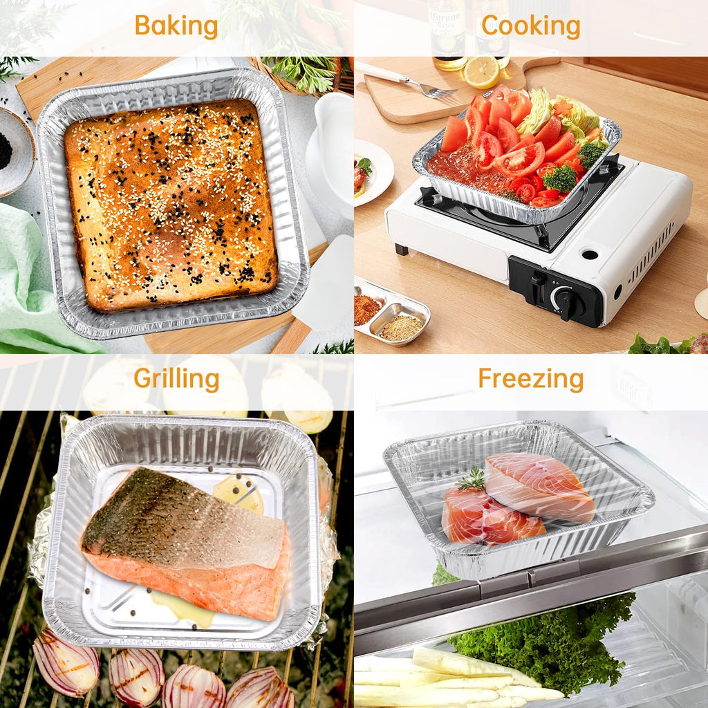 8x8 Aluminum Pans - 20 Pack Disposable Foil Pans, Heavy Duty Square Aluminum Baking & Roasting Trays for Meal Prep, Food Storage, Heating & Party Serving