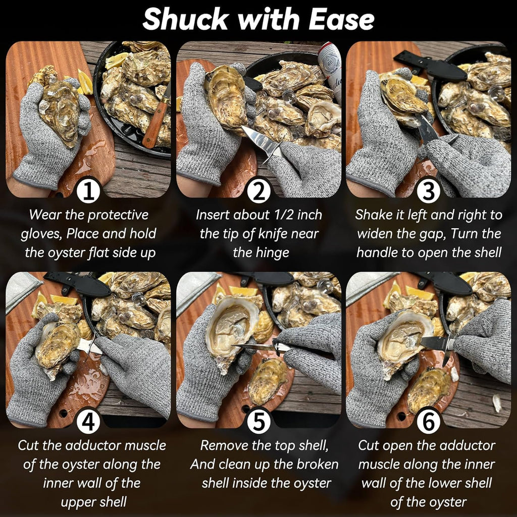 Oyster Shucking Knife,Oyster Shucker,2 Set Sturdy Sharpness Oyster Knife With Comfort Wood-Handle,Oyster Shucking Kit With 1 Pairs Of Level 5 Protection Cut-Resistant Gloves(L) For Oyster Clam
