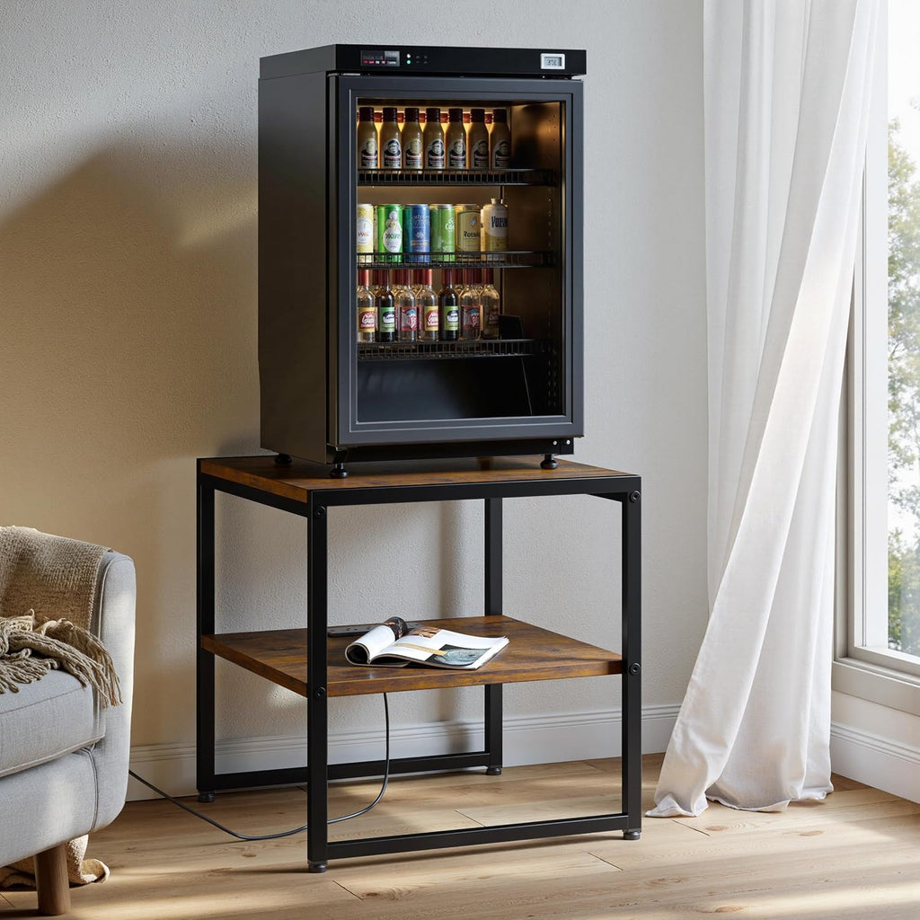 Tatub 20In End Table With Charging Station, Rustic Brown Square Side Table With Usb Ports & Outlets, Versatile Mini Fridge Table Printer Stand Nightstand For Bedroom Living Room