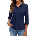 Polo Shirts for Women 3/4 Sleeve Tops Golf Tees 5-Button Collared Cotton Shirt Business Casual