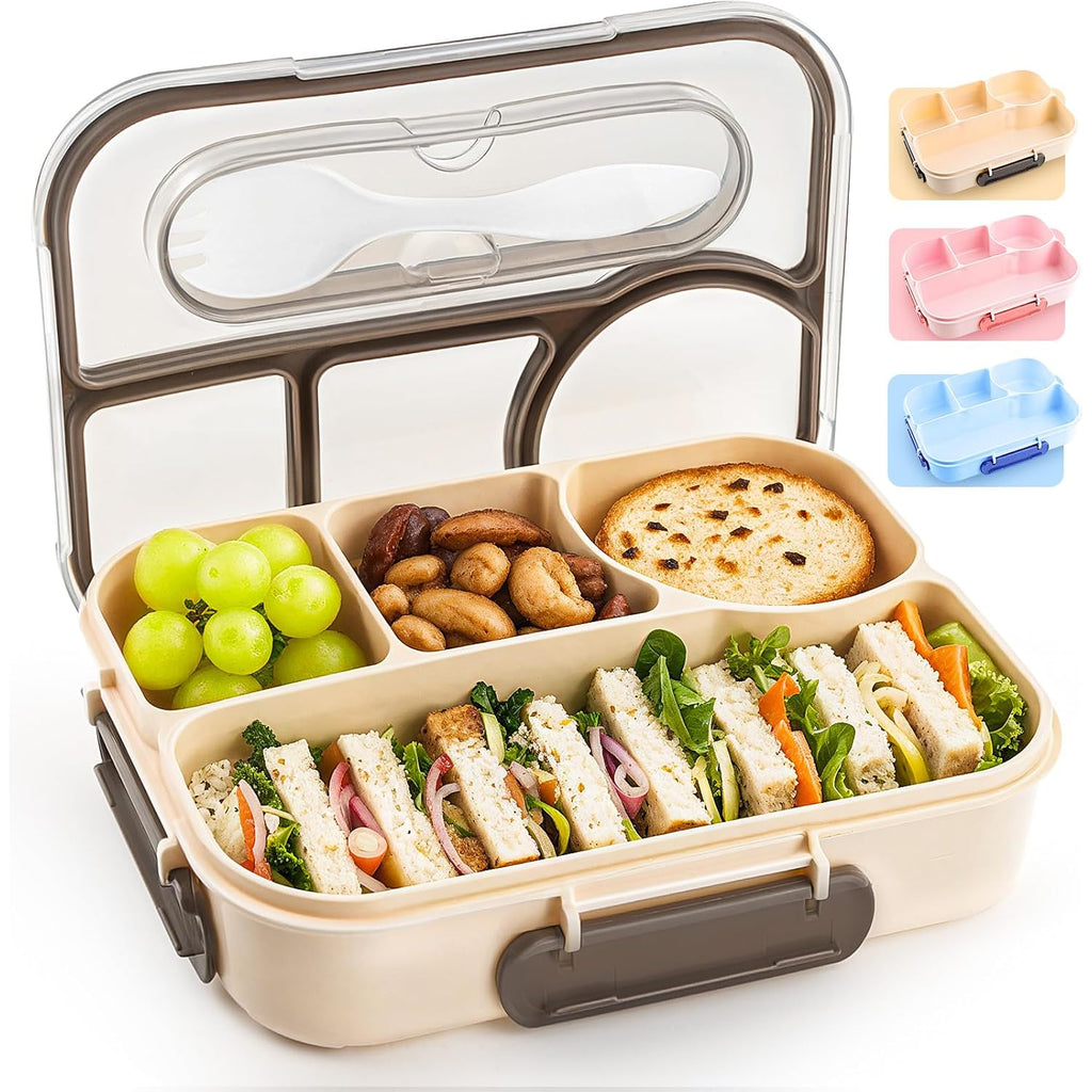 Easyfun Bento Box Adult, Lunch Box, 4-Compartment Lunch Containers, Drop-Proof, Dishwasher Safe & Made With Bpa-Free Materials(Khaki)