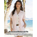 Button Down Shirt For Women Short Sleeve Blouses Dressy Casual Business Work Summer Vacation Tops Hawaii Shirts With Pockets
