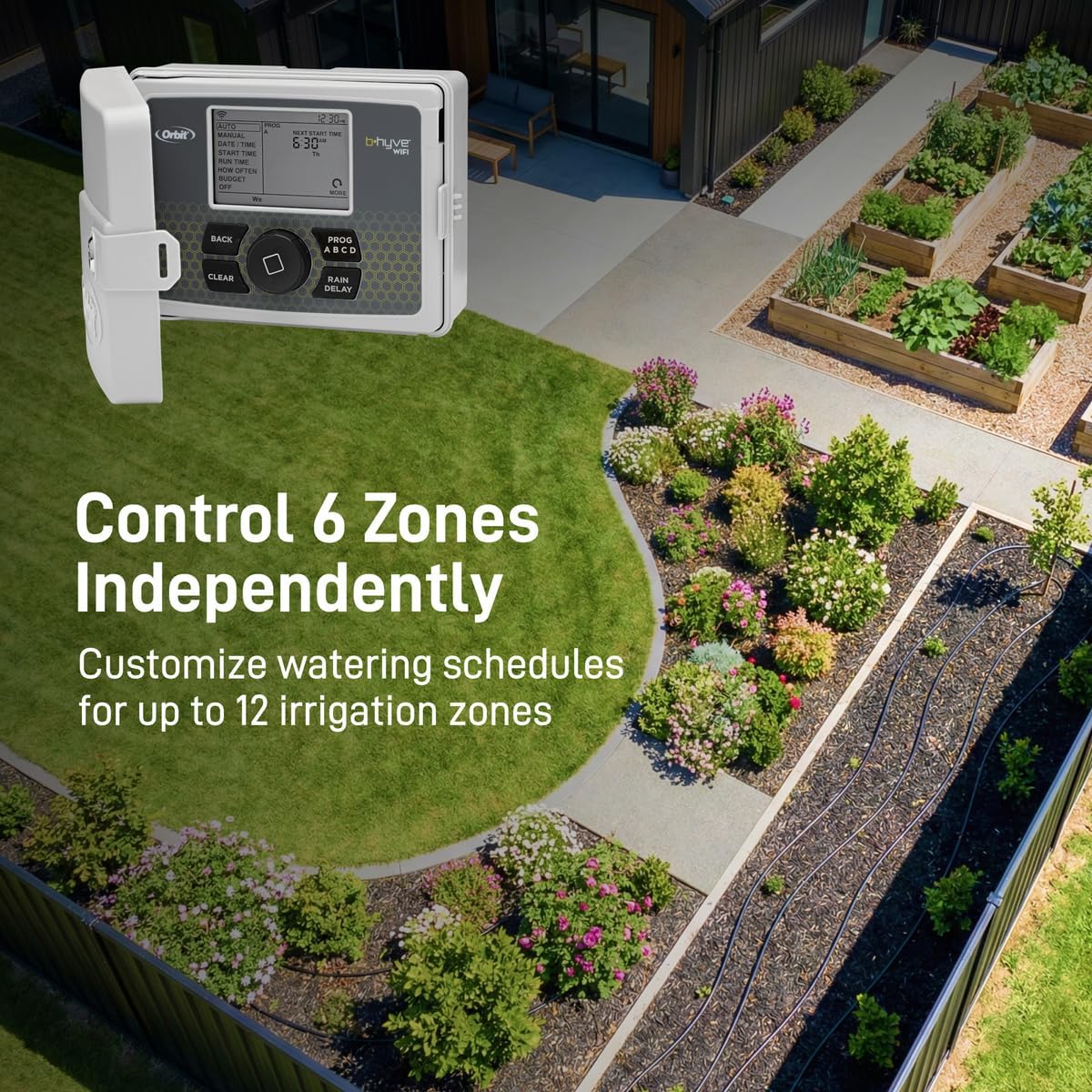 Orbit B-Hyve Smart Indoor/Outdoor Sprinkler Controller - 6-Zone - App Controlled Smart Controller With Custom Irrigation Schedules - Weatherproof Multi-Zone Sprinkler System - 57946