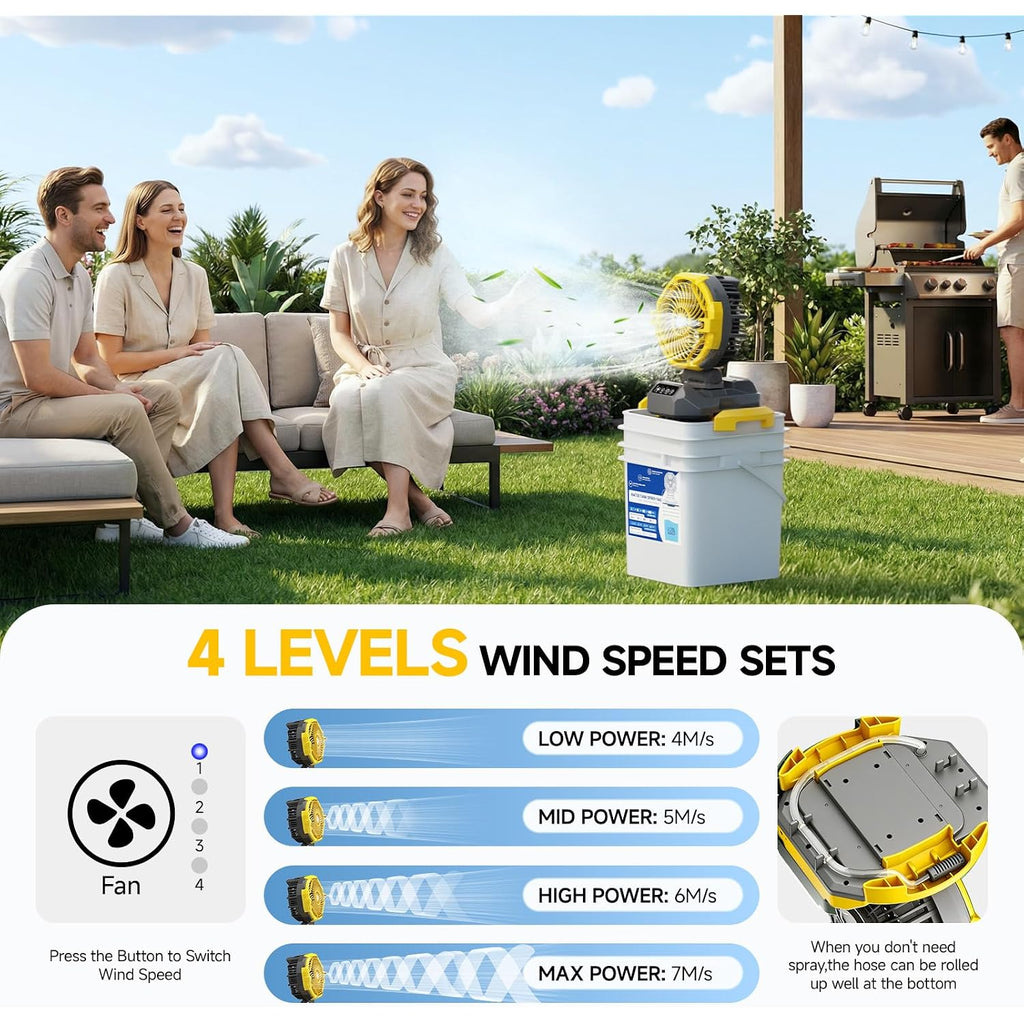 Portable Misting Fan With 6.6 Gallon Bucket, 30000Mah Rechargeable Battery Powered Floor Cooling Fan With 4 Strong Winds & 4 Spray Mister, Outdoor Oscillation Fans For Camping/Patios/Beach/Worksite