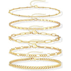 Gokeey Gold Bracelets Set for Women Non Tarnish Trendy,14K Gold Plated Dainty Stackable Paperclip Cuban Link Chain Bracelets, Simple Cute Cuff Bracelets Jewelry Set Adjustable 7"+2"