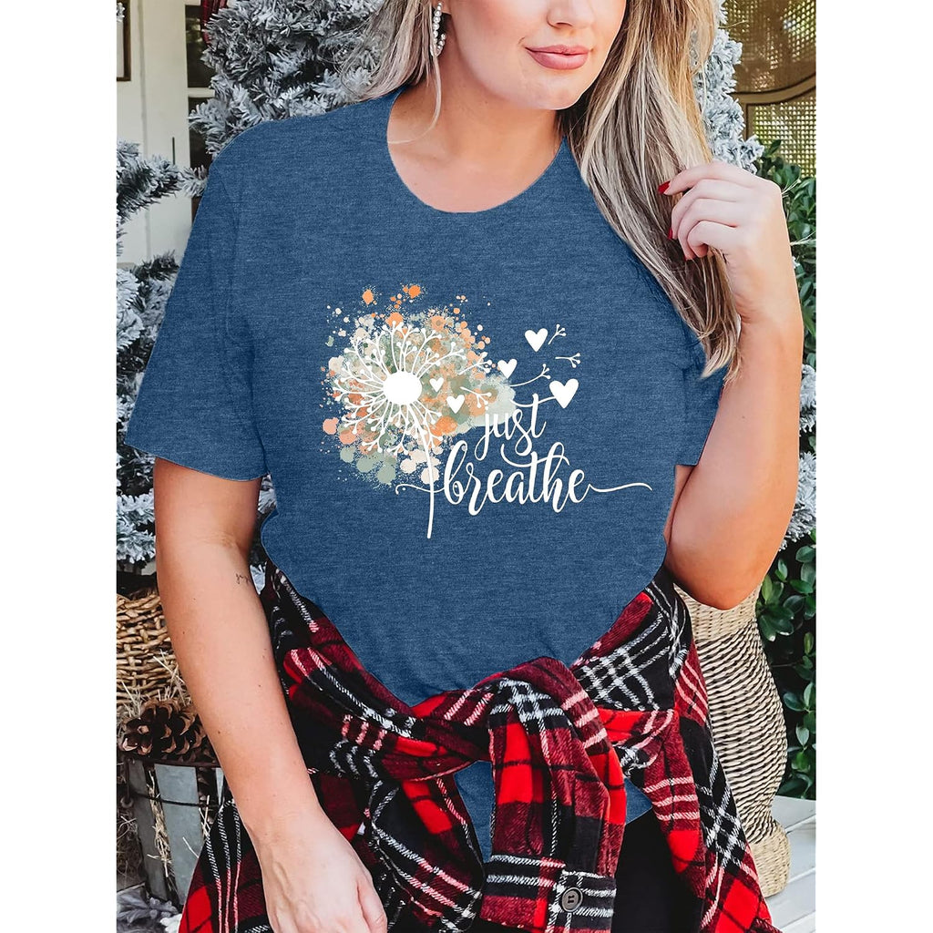 Womens Plus Size Dandelion Print Tshirt Cute Graphic Floral Tees Short Sleeve Summer Blessed Tee Tops