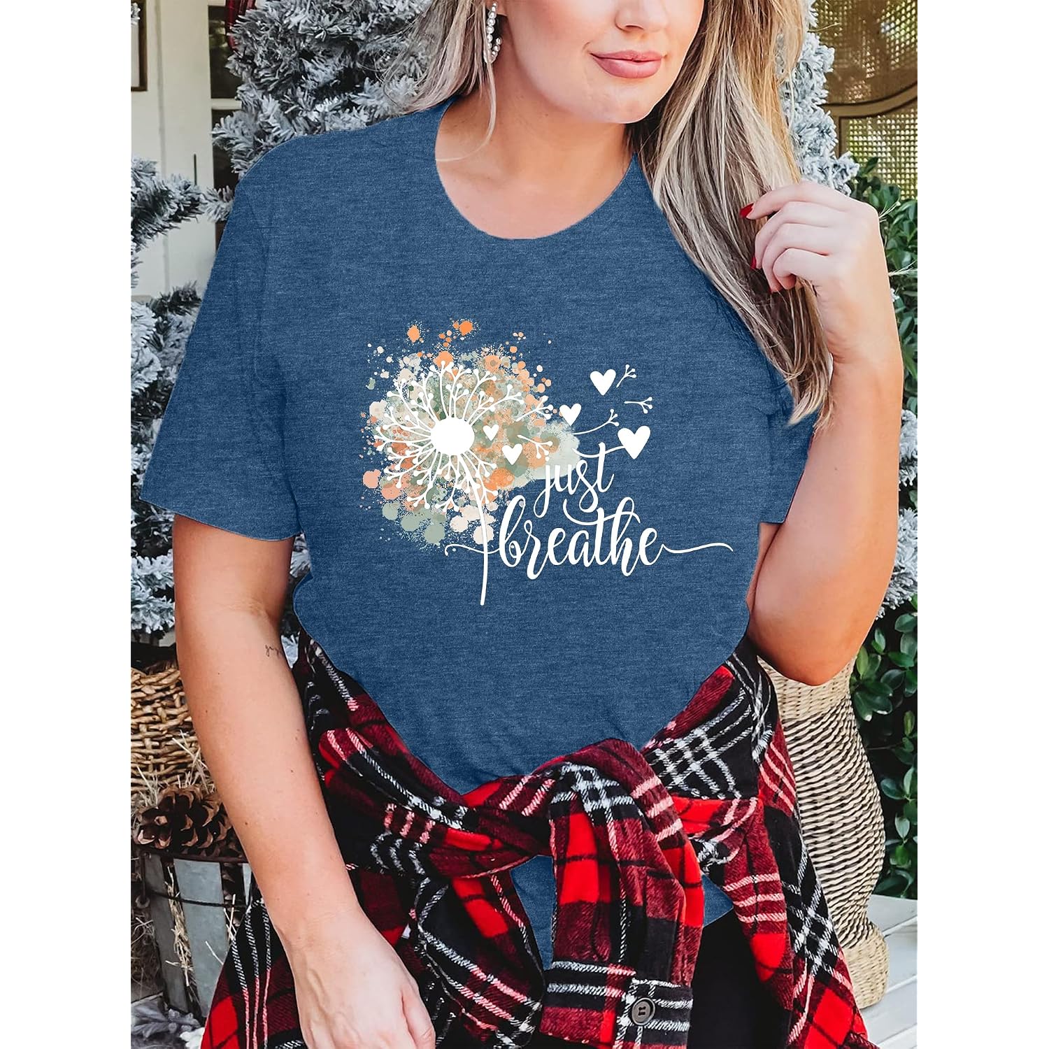 Womens Plus Size Dandelion Print Tshirt Cute Graphic Floral Tees Short Sleeve Summer Blessed Tee Tops