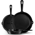 Utopia Kitchen Cast iron Skillets 3 Piece Set, Chefs Pan, Pre Seasoned Cast iron Skillets, 6, 8 & 10 Inches, Easy Use in the Oven, Stove, Grill, or Campfire, Black