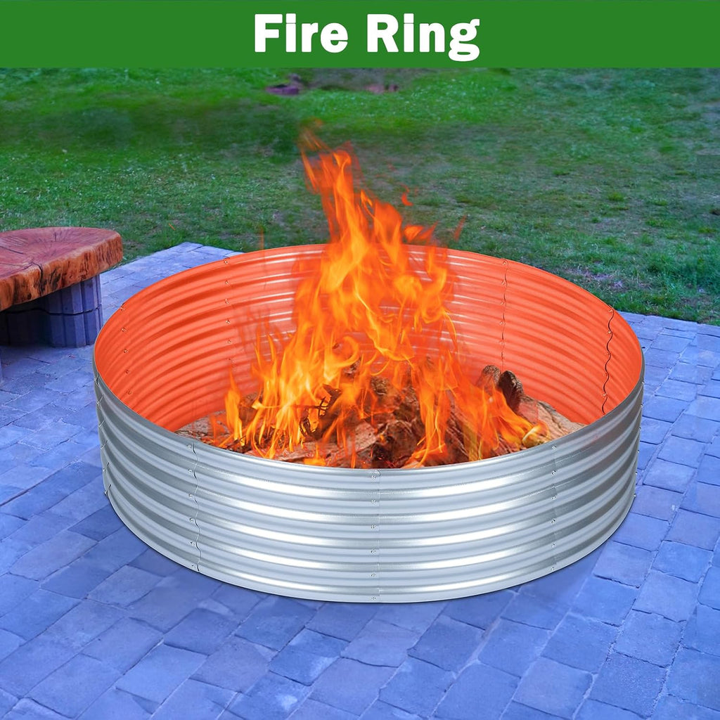 4X4X1Ft Round Raised Garden Beds Outdoor Steel Fire Pit Ring Flower Planter | Large Galvanized Metal Above Ground Boxes Kit For Gardening Vegetables Outside