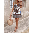 Soly Hux Women'S Summer Boho Printed Mini Dress V Neck Spaghetti Strap Flowy Vacation Cami Dresses Sundress