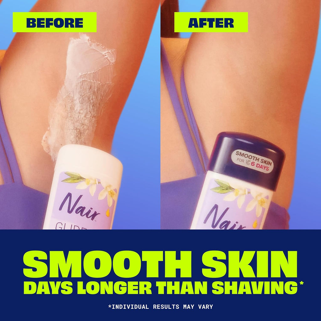 Nair Glide On Hair Removal Cream, Arm, Leg, and Bikini Hair Remover, Depilatory Cream, 3.3 Oz Stick