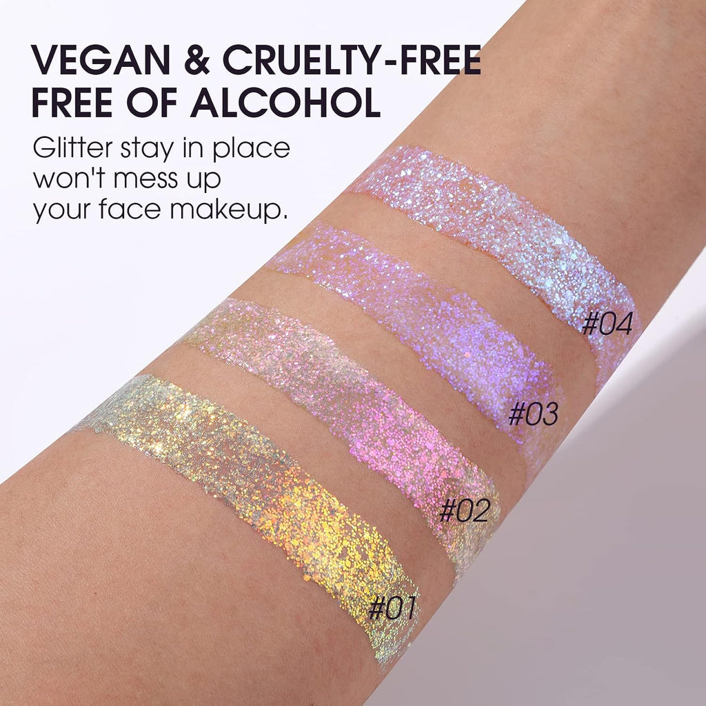 Langmanni Holographic Body Glitter Gel For Body, Face, Hair And Lip.Color Changing Glitter Gel Under Light. Vegan & Cruelty Free-1.35 Oz (1# Golden Ocean+2# Sparkling Pink)