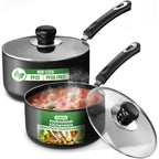 Utopia Kitchen Nonstick Saucepan Set, Cooking Pots with Lids, 1 Quart and 2 Quarts Multipurpose Kitchen Small Pots for Cooking Nonstick With Lids, 1 qt & 2 qt Set, Grey & Black