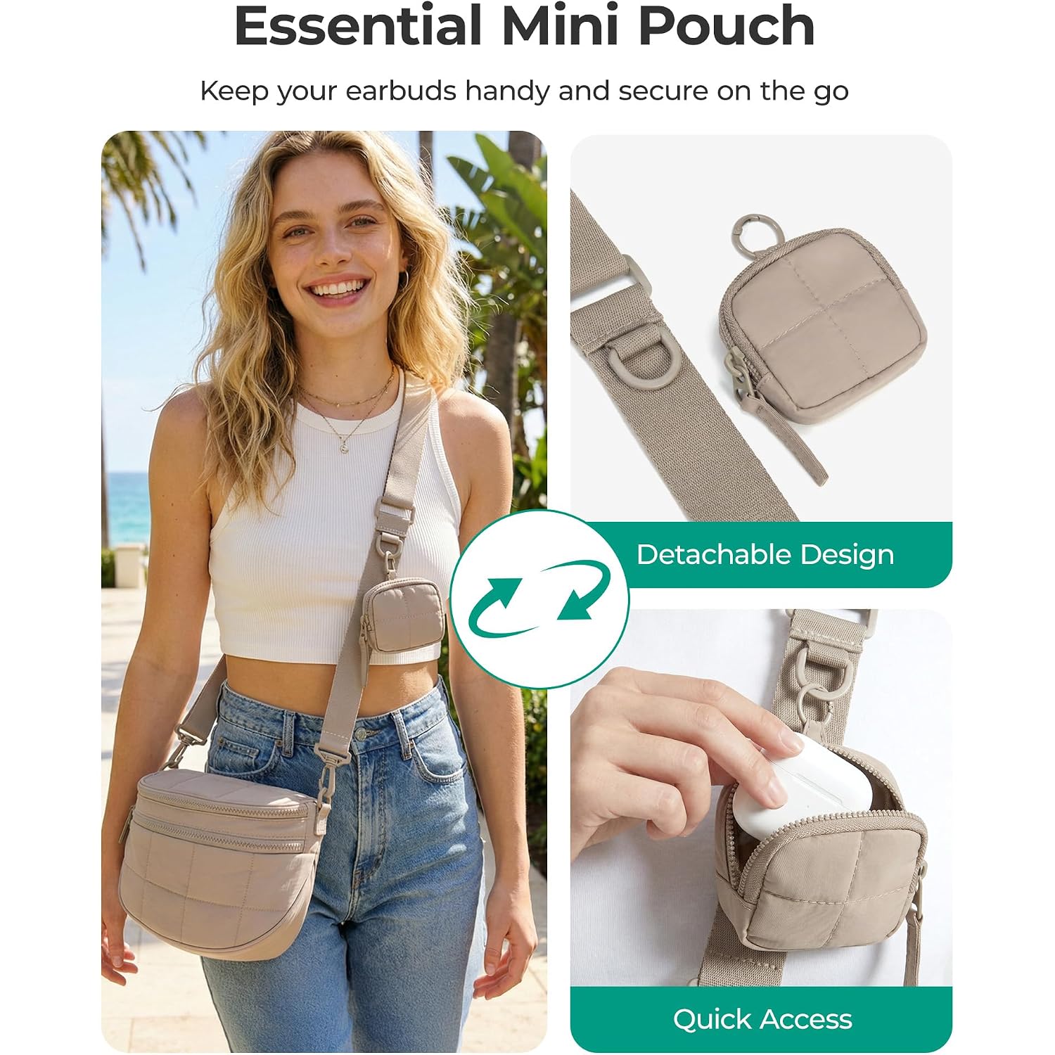 Bagsmart Crossbody Bags For Women, Puffer Cute Bum Bag With Pouch, Quilted Hobo Bag For Daily Travel College