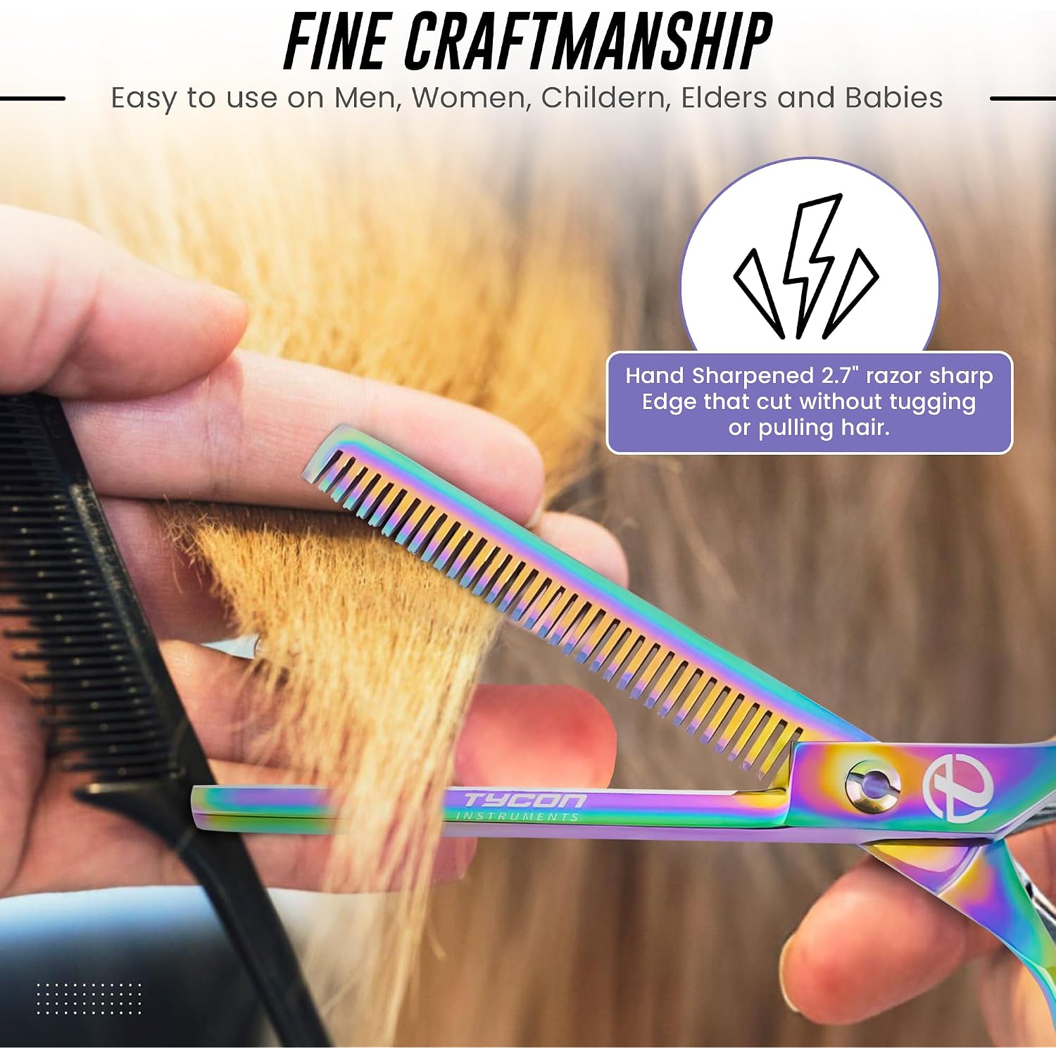 6.5" Thinning Shears For Hair Cutting - 2.7" Sharp Blade - J2 Stainless Steel Hair Thinning Scissors - Sturdy & Ergonomic Texturizing Shears - Perfect Hair Thinning Shear For Salon & Home