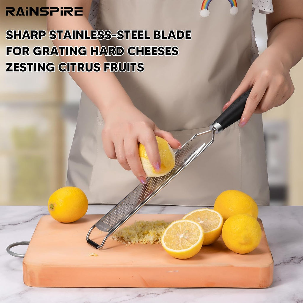 Upgraded Citrus Lemon Zester Grater, Easy Clean Dishwasher Safe, For Ginger Garlic Parmesan Cheese, 304 Stainless Steel Blade, Protect Cover, Baking Supplies, Black