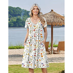 Zeagoo Womens Casual Summer Dress 2026 Short Sleeve Dresses Pleats Midi A Line Flowy Dress Boho Beach Sundress With Pockets