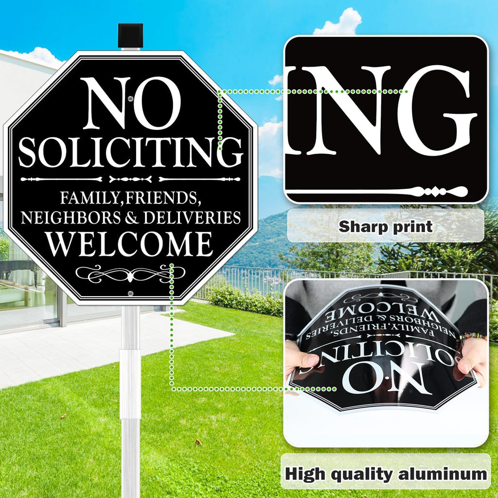 No Soliciting Sign For House, 11" X 27" No Soliciting Yard Sign With Stake, Metal No Soliciting Sign Perfect For Yard, Easy To Install (Welcome)