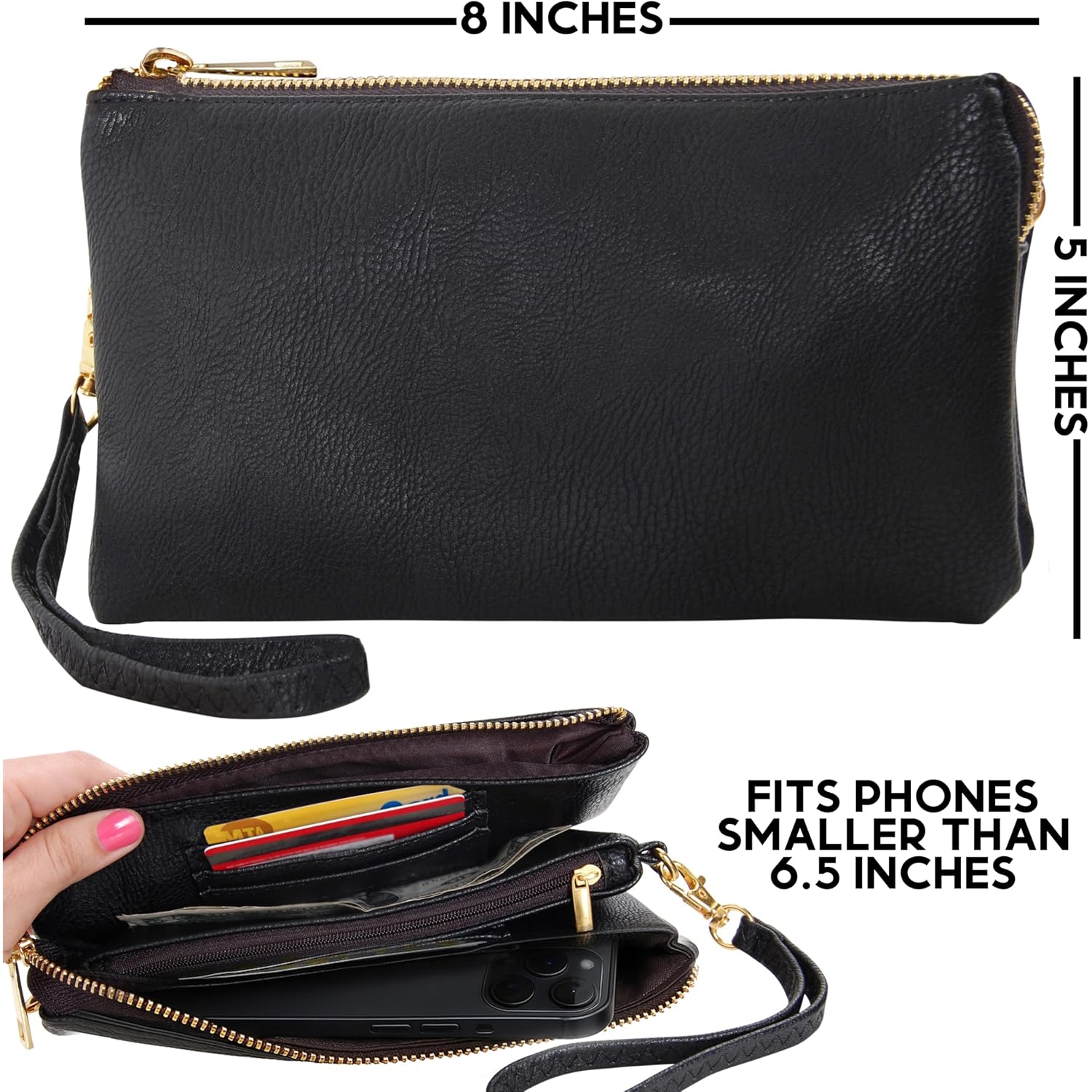 Humble Chic Ny Vegan Leather Wristlet Purse For Women - Small Clutch Purse With Shoulder And Wrist Straps