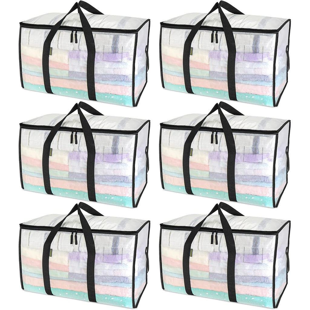 Baleine 6-Pack Oversized Moving Bags With Reinforced Handles, Heavy-Duty Storage Tote For Clothes, Moving Supplies (Clear, 6-Pack)