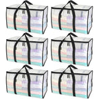 Baleine 6-Pack Oversized Moving Bags With Reinforced Handles, Heavy-Duty Storage Tote For Clothes, Moving Supplies (Clear, 6-Pack)