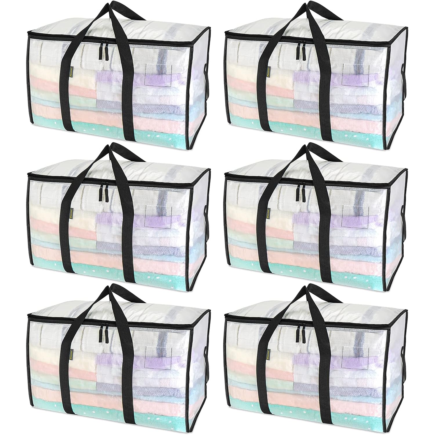 Baleine 6-Pack Oversized Moving Bags With Reinforced Handles, Heavy-Duty Storage Tote For Clothes, Moving Supplies (Clear, 6-Pack)