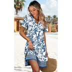 Wiholl Summer Dresses For Women Casual V Neck Wedding Guest Dress Hawaiian Midi Dress Fashion Beach Vacation Clothes
