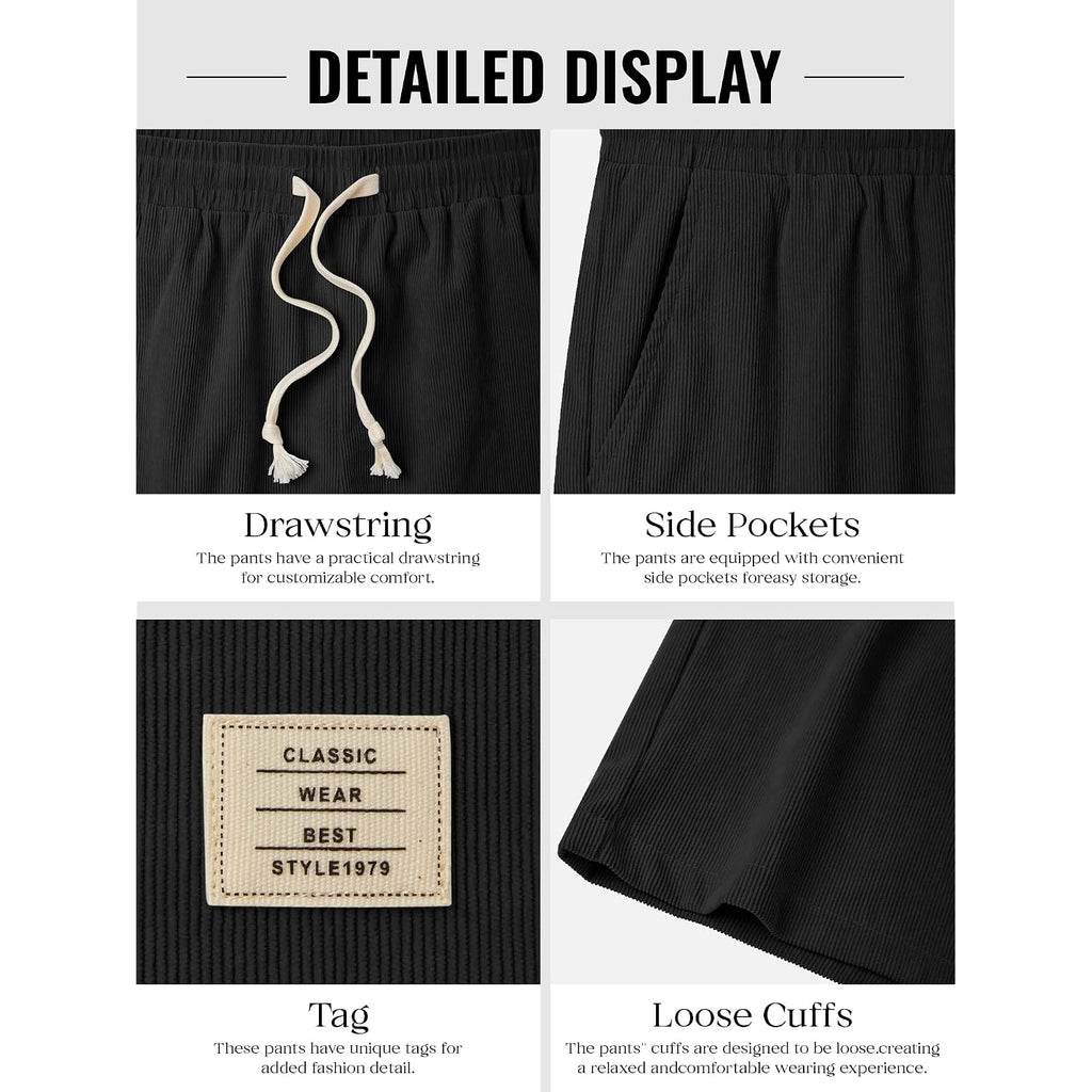 Hardaddy Mens Corduroy Shorts Elastic Waist Drawstring Casual Summer Beach Lounge Short