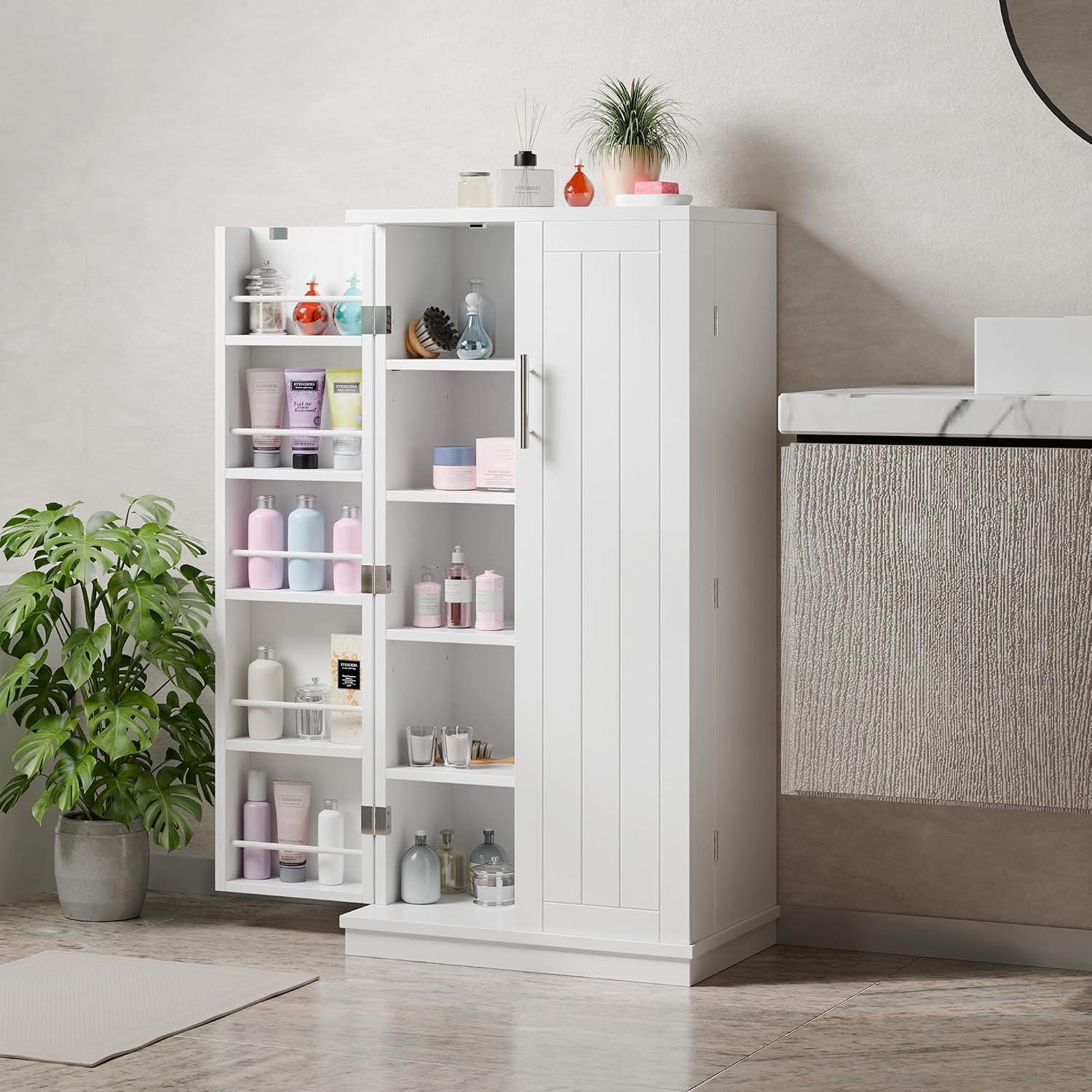 Shintenchi Kitchen Pantry Cabinet,5 - Layer Storage Cupboard With Adjustable Shelves For Organizing And Storing Food Items,47'' Versatile Buffet Sideboard For Kitchen, Bathroom And Laundry,White