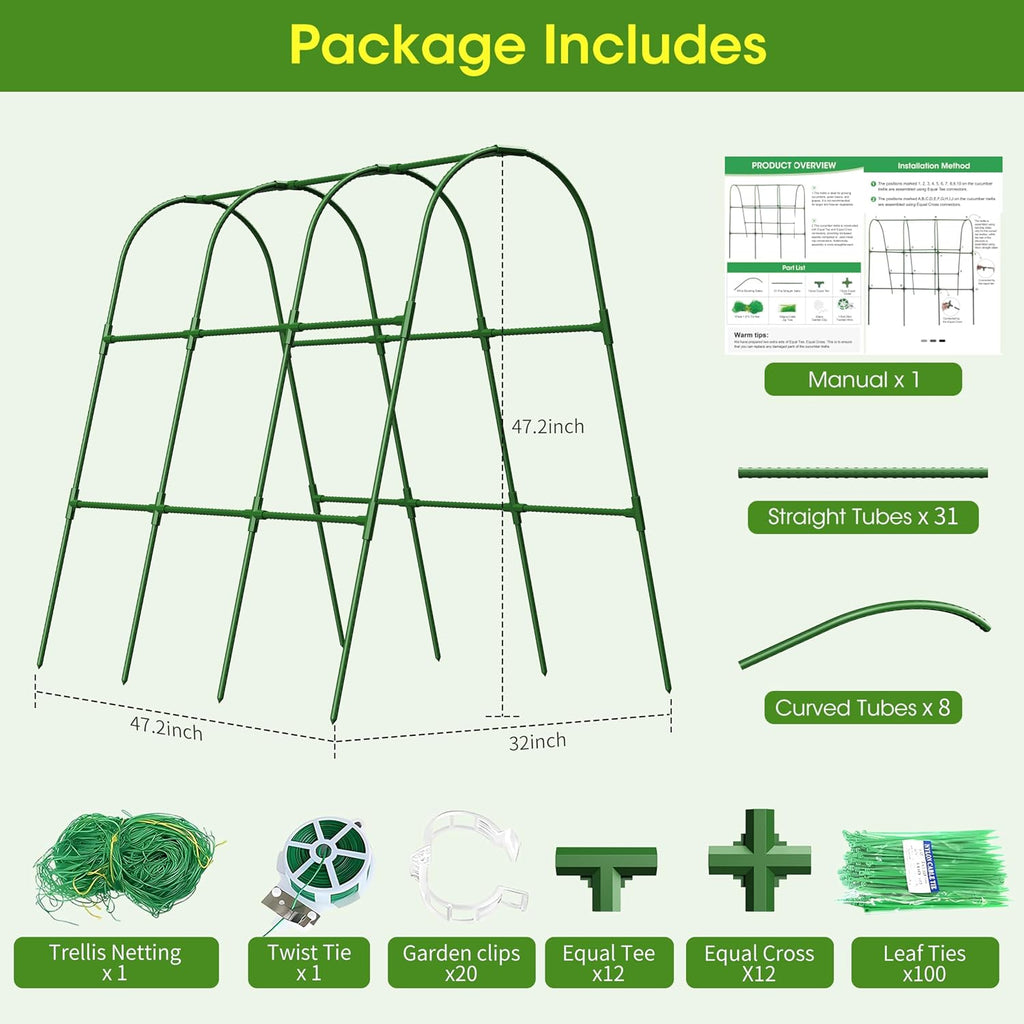 Cucumber Trellis For Raised Bed,U-Shape Garden Trellis For Climbing Plants Outdoor, Metal Arch Vegetables Trellis, Plant Support For Vine (Green, 47.2X47.2 X21.6)