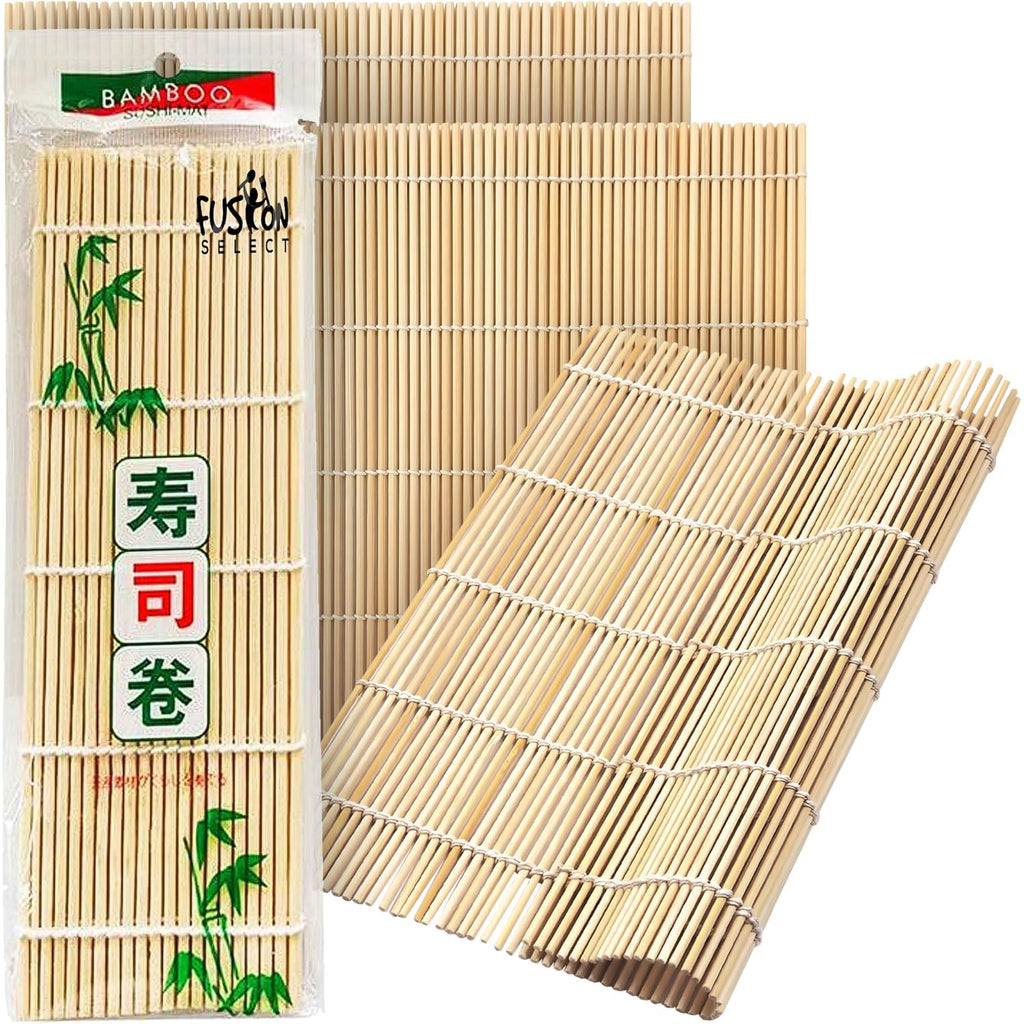 Fusion Select 3 Pk Bamboo Sushi Mat - Sushi Roller Mat for Making, Shaping & Molding Sushi Roll & Kimbap - Food-Safe Sushi Making Supplies, Tools & Accessories - Made of Natural Bamboo - 9.5x9.5
