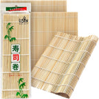 Fusion Select 3 Pk Bamboo Sushi Mat - Sushi Roller Mat for Making, Shaping & Molding Sushi Roll & Kimbap - Food-Safe Sushi Making Supplies, Tools & Accessories - Made of Natural Bamboo - 9.5x9.5