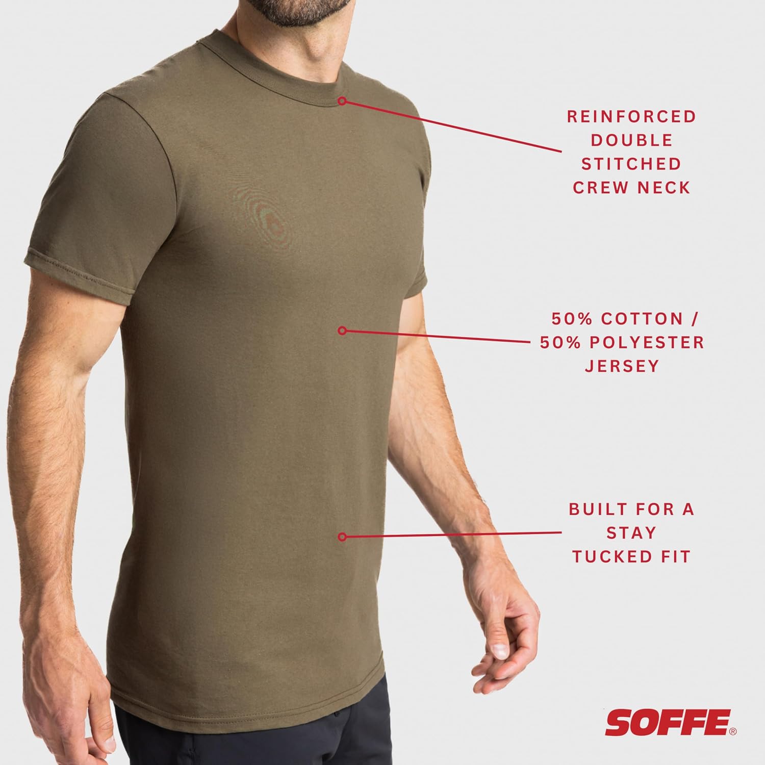 Soffe Men'S 3 Pack - Usa Poly/Cotton Military Tee