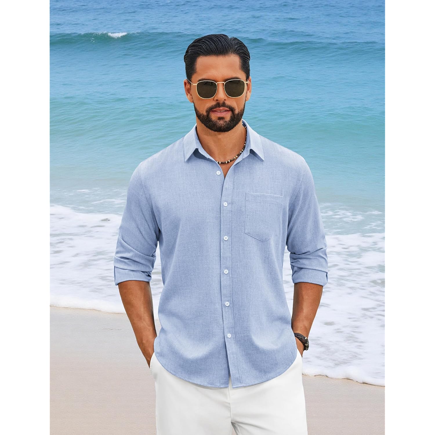 Coofandy Men'S Cotton Linen Button Down Shirts Long Sleeve Casual Summer Beach Shirts For Men
