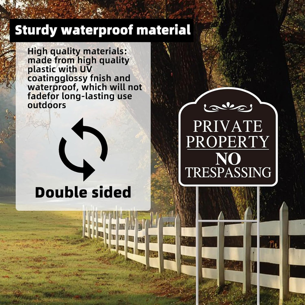 No Trespassing Signs Private Property, Large 2-Pack Private Property No Trespassing Sign 12"X12" Double-Sided H-Stake Metal Stakes, Outdoor Yard Sign, Private Property Signs For Home And Front Door