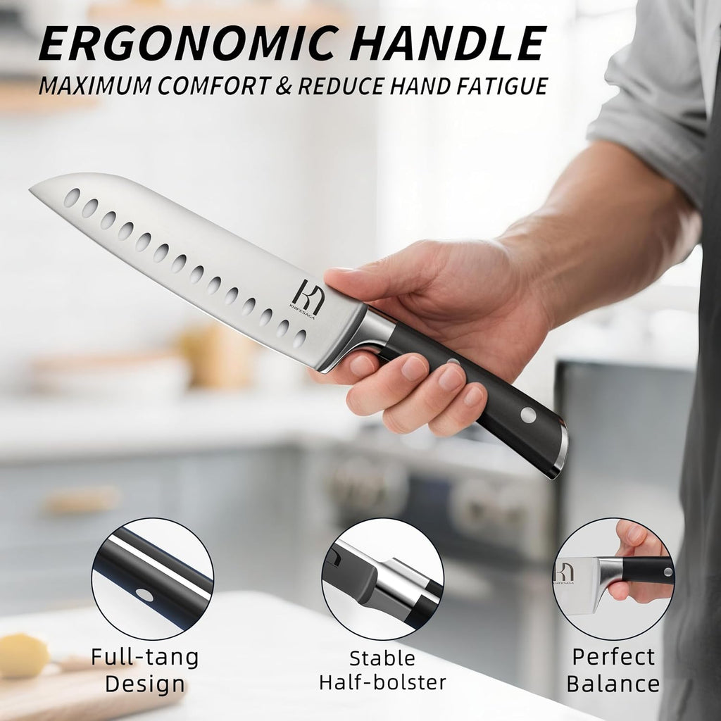 Knifesaga Knife Set, 15 Pcs Kitchen Knife Block Sets With Sharpener, Japanese High Carbon Stainless Steel Set Of Knives, Premium Razor Sharp Black Knives Set With Block For Kitchen, Ergonomic Handle