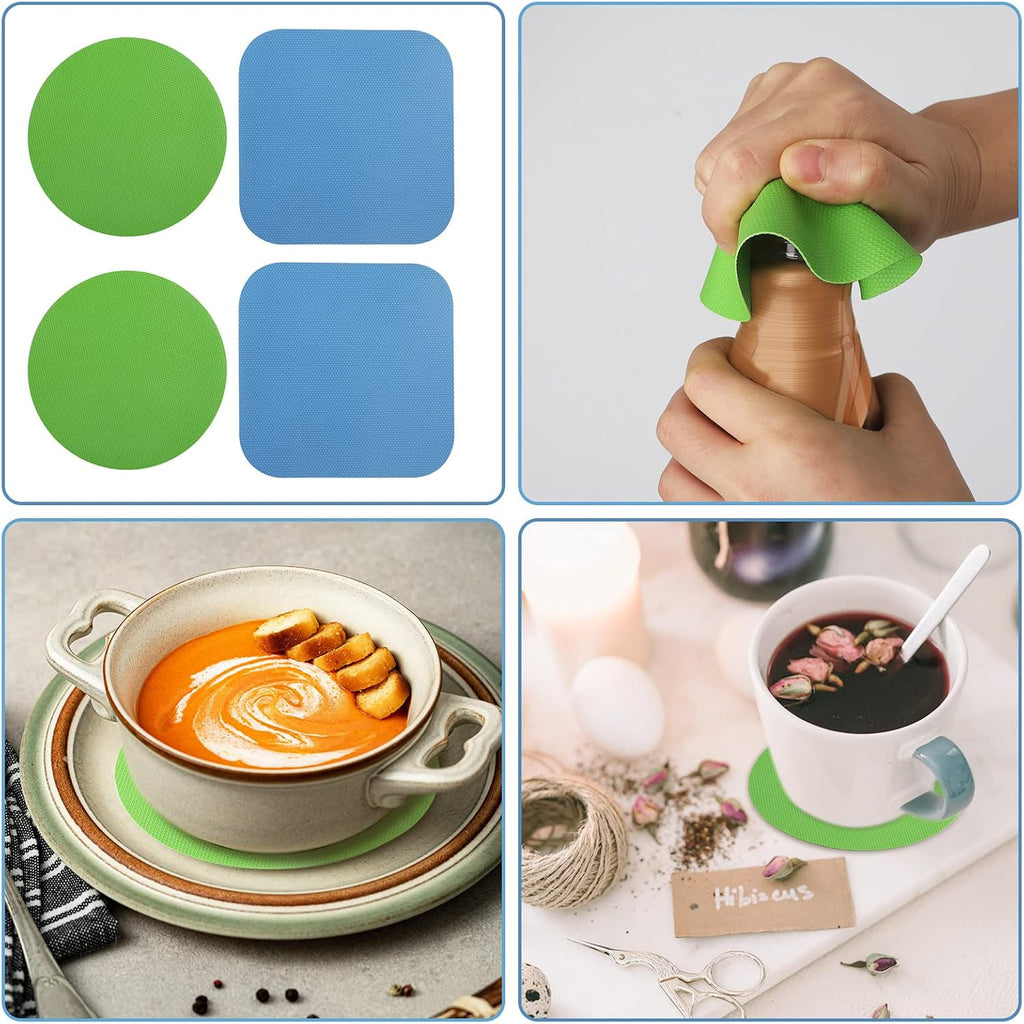 Luter 4Pcs Jar Opener, Rubber, Multi-Function Silicone Bottle Opener For Seniors With Weak Hands Lid Cap Gripper Pads Kitchen Coasters Gadgets(Light Blue, Green)