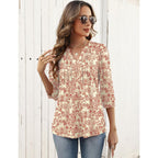 LOMON 3/4 Length Sleeve Womens Tops Pleated Puff Sleeve V Neck Work Blouses for Women Dressy Casual Spring Summer Clothes