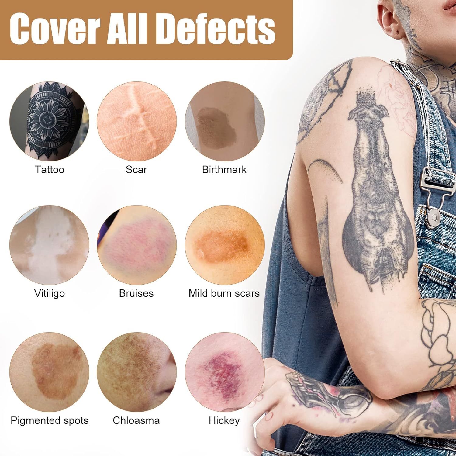 Tattoo Cover Up Makeup, 2-Color Waterproof & Sweatproof Concealer Set, Long-Lasting Camouflage for Body Tattoos, Imperfections & Spots, Natural Invisible Finish