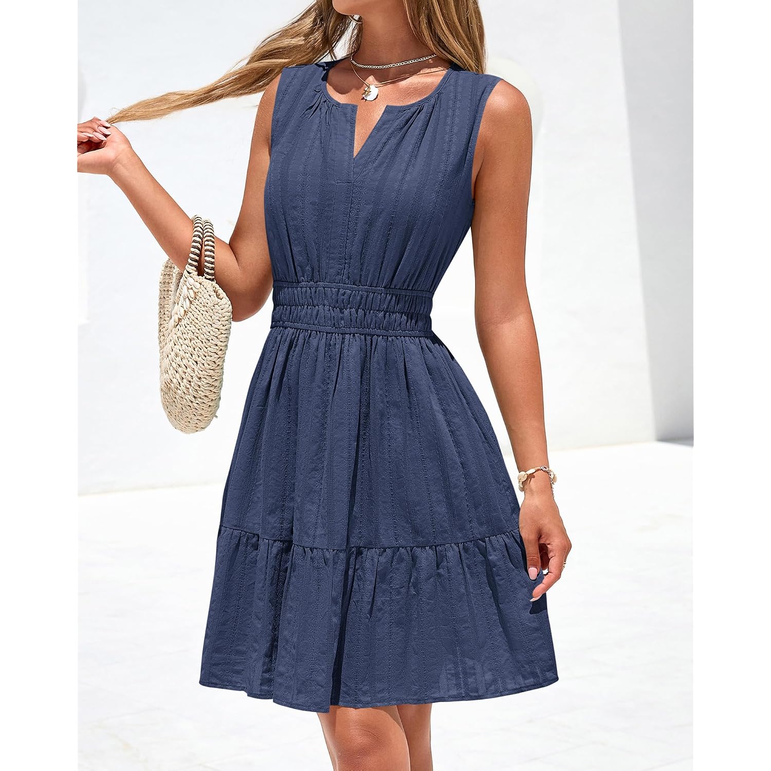Btfbm Women'S 2026 Summer Casual Mini Sundress, Beach Vacation Sleeveless V Neck Flowy A Line Dress Pockets, Fall Fashion