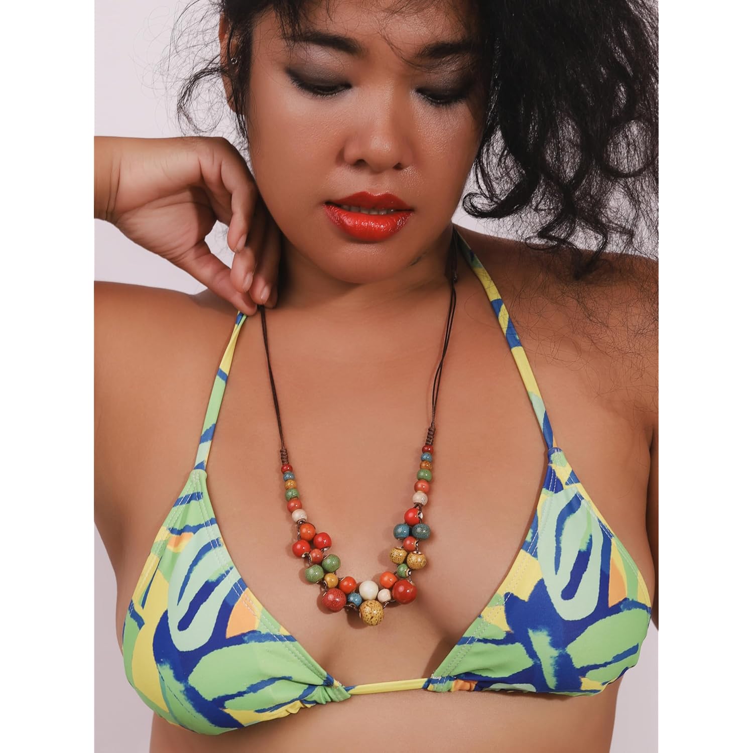 MINACHI Hippie Boho Colorful Ceramic Round Beads Strand Necklace, Bohemian Fashion Statement Jewelry Gift for Women