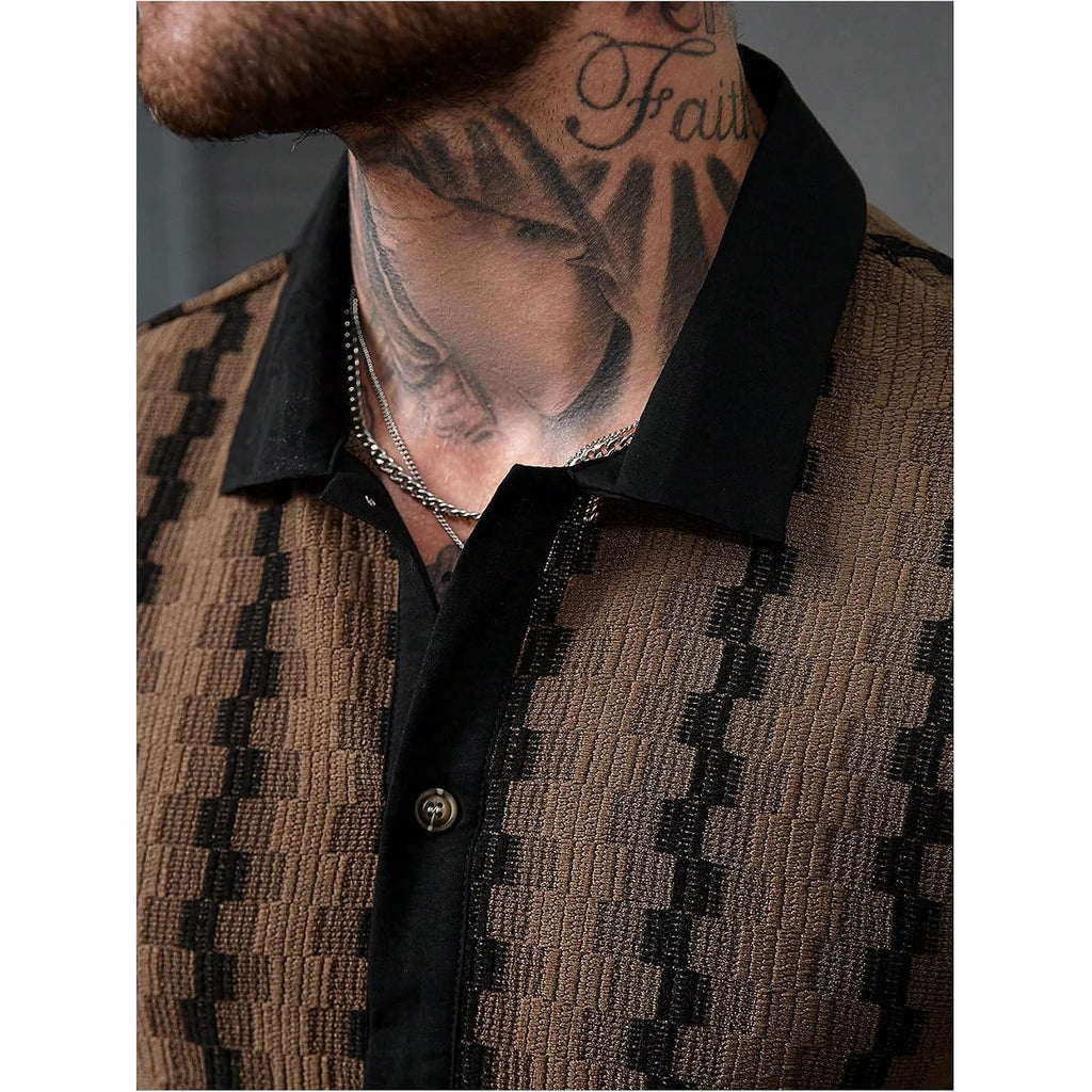 Soly Hux Men'S Summer Striped Shirts Casual Button Down Textured Short Sleeve Collared Vintage Beach Shirts