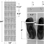 Simple Houseware 24 Pockets - Crystal Clear Over The Door Hanging Shoe Organizer, Gray (64'' X 19'')