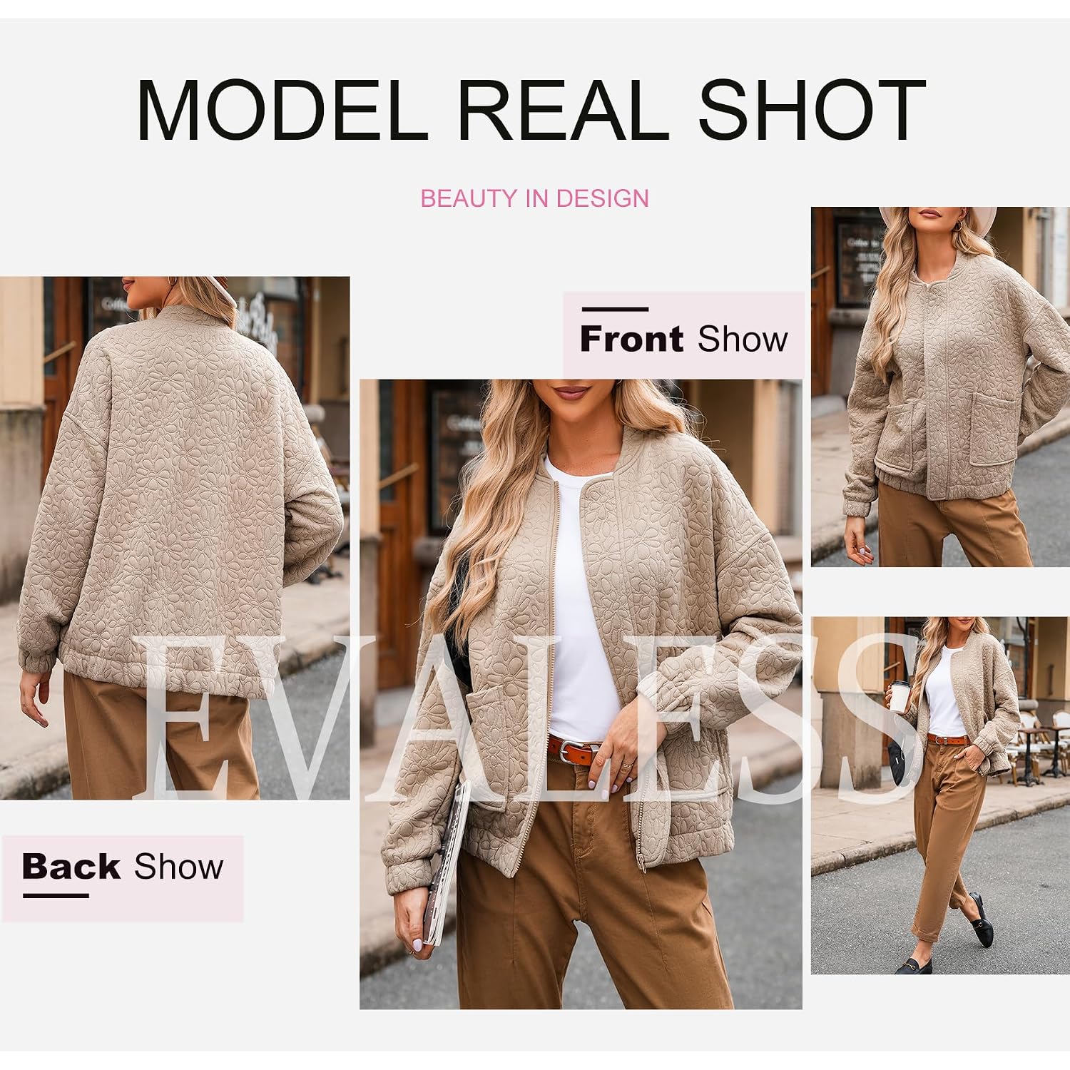 Evaless Bomber Jackets For Women Spring Fashion 2026 Cute Jacquard Coats Lightweight Zip Up Jackets Dressy Casual