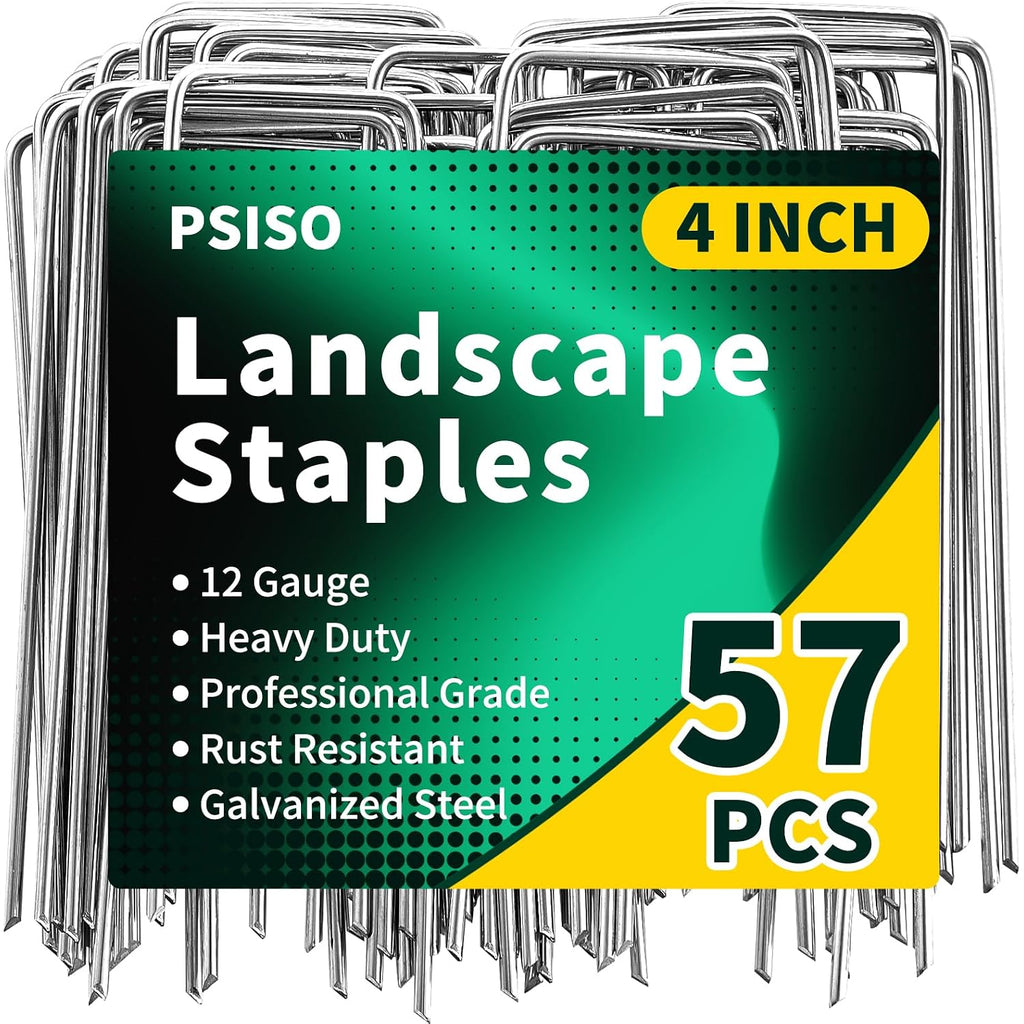 Psiso 57 Pack 4 Inch Galvanized U-Shaped Garden Stakes Landscape Staples, 12 Gauge Heavy Duty Tent Stakes Ground Yard Lawn Pins For Landscaping, Weed Barrier Fabric, Fencing, Outdoor Decor